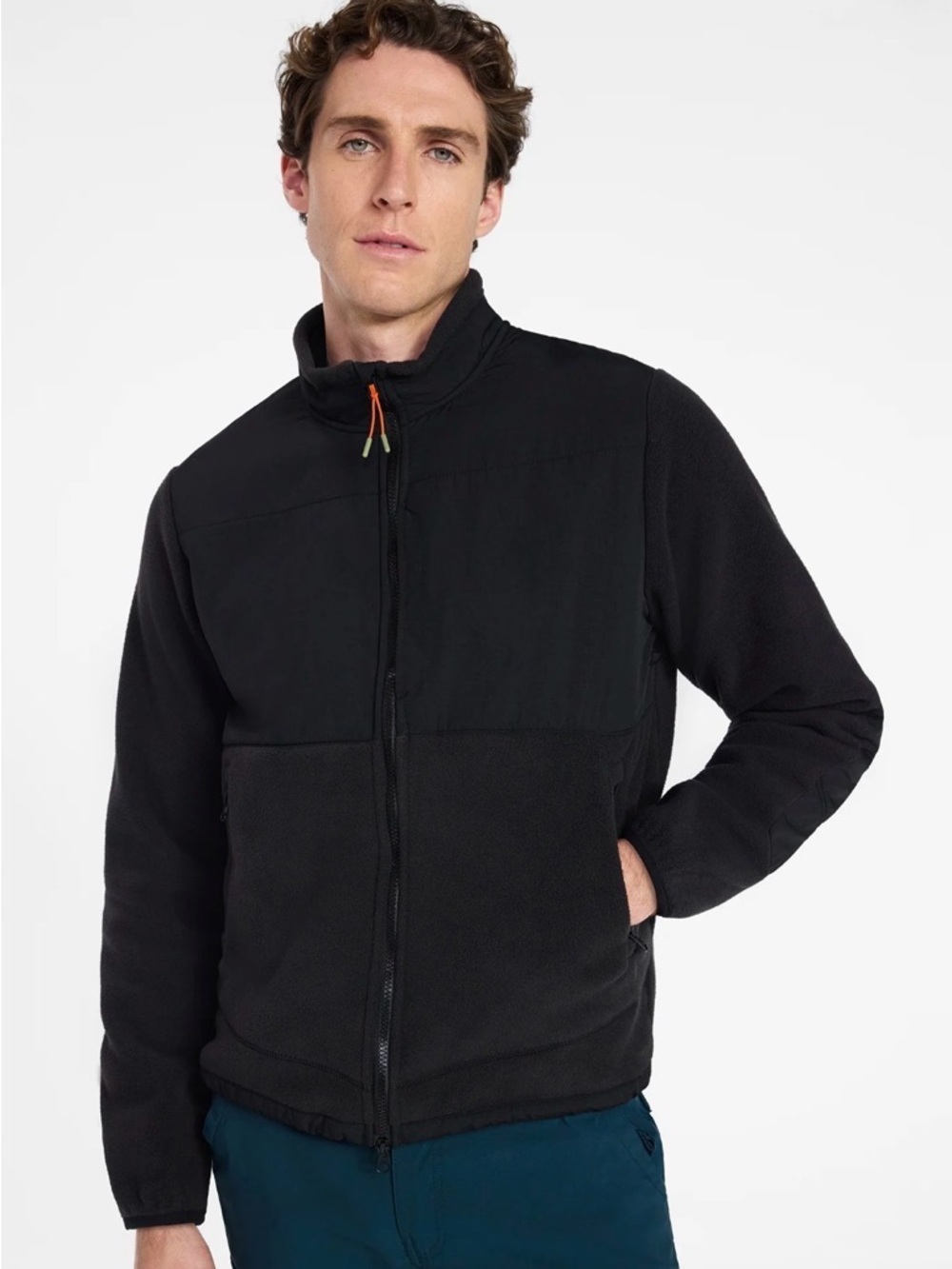 Ozark Trail Men’s Mixed Media Fleece Jacket Black Full Zip Mock Neck NWT XL - Picture 2 of 6
